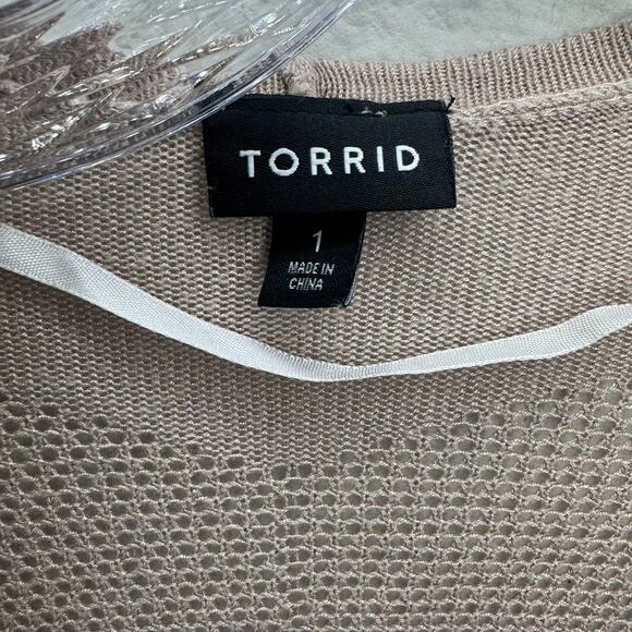 Torrid Women’s 1X Open Front Cardigan Beige Lightweight Knit Long Sleeve Boho - Picture 2 of 7